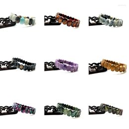 Strand Fashion Couple Natural Stone Cut Tiger Eye Shining Fluorite Elastic Bracelet Crystal Colorful Jewelry Party Gift