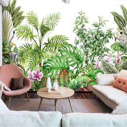 Wallpapers Nordic Hand Painted Small Fresh Tropical Plant Flower Background Wall Mural Wallpaper 3D Living Room Bedroom Decor Paper