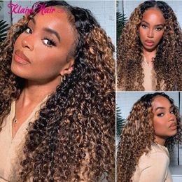 Synthetic Wigs Klaiyi Hair Curly Highlight FB30 Colour Human Wig V Part Clip in Shape Glueless No Lace glue 230821