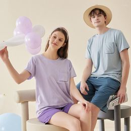 Women's Sleepwear Breathable Short Sleeve Shorts Pullover Couple Home Suit Cool Lanjing Modal Cotton Men's Pyjamas Summer