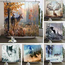 Shower Curtains Deer Shower Curtains With Waterproof Animals 3d Bathroom Curtains Decoration Printing Washable Bath Screen R230829