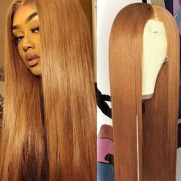 Lace Front Wig #30 220%density Ginger Blonde Remy Human Hair Wigs Brazilian hair Transparent Pre-Plucked Lace Long Straight Bobbi Collection