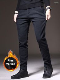 Men's Pants Winter Thick Fleece Men Business Fashion Warm Suit Trousers Office Stretch Casual Baggy