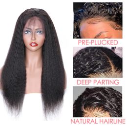 Kinky Straight Human Hair Wigs Glueless Wig Human Hair Ready To Wear 4x4 Hd Lace Human Hair Lace Front Wig Brazilian Wig On Sale