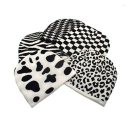 Berets Autumn Winter Ladies Beanies Caps For Men Women Cow Houndstooth Zebra Pattern Bonnet Y2k Hats Fashion Casual Warm