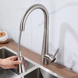 Kitchen Faucets Brushed Nickel 304 Stainless Steel Pull Out Spout Sink Mixer Tap 360 Swivel Deck Mounted Faucet