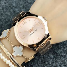 Fashion Brand Wrist Watch Women Girl New York Style Dial Metal Steel Band Quartz Clock CO 6123269E