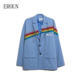 Women s Jackets Blazer Women Spring Rainbow Print Small Suit Female Trend Cool Girl Style Loose Casual Couple Jacket Unisex Matching Chain 230822