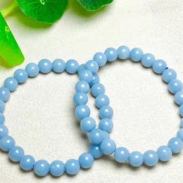 Bangle Natural Angel Stone Round Beads Bracelets Healing Chakra Stress Relief Reiki Yoga Blue Energy Bracelet 1pcs 8mm