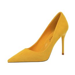 New Fashion Simple Slim Heel High Heel Suede Shallow Mouth Pointed High Heel Shoes Women's Shoes Sexy Slim Single Shoes Size 34-43