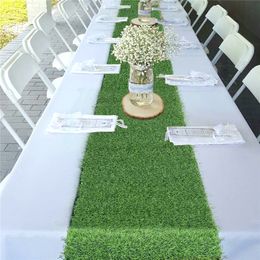 120cm Artificial Grass Turf Table Runner Green Plants Outdoor Wedding Party Table Decoration Tablecloth Hawaiian Luau Layout Green Fake Grass