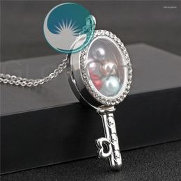 Pendant Necklaces Rhinestone Oval Key Glass Locket Necklace Beads Pearl Memory Po Floating Charms