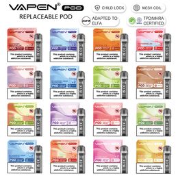 Original VAPEN POD 650Puffs Prefilled Disposable Vape Pods Device TPD MHRA Certified Adapt to ELFA Child Lock 1.2ohm Mesh Coil e Electronic Cigarette No Leaking Vapor