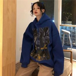 Men s Hoodies Sweatshirts QWEEK Women s Sweatshirt Vintage Harajuku Pullover Black Hoodie BF Style Oversized Korean Fashion Streetwear Outerwear 230822