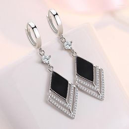 Hoop Earrings KOFSAC Vintage Black Geometric Women Exquisite 925 Sterling Silver Jewellery Zircon Earring Lady Anniversary Accessories