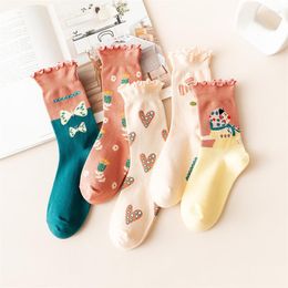 Women Socks Autumn And Winter Womens Flower Color Block Ladys Middle Tube Lace Stockings Wholesale