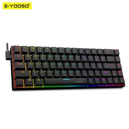 Keyboards EYOOSO Z686 RGB USB 60% Mini slim Mechanical Gaming Wired Keyboard Red Switch 68 Keys Russian Brazilian Portuguese for Compute 230821