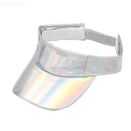 Laser Gradient Shiny PU Leather Women's Summer Sun Visor Cap Silver Pink Gold White L230821