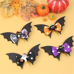 Children's bow hairpin Halloween elements double bat wings pumpkin head hair accessories