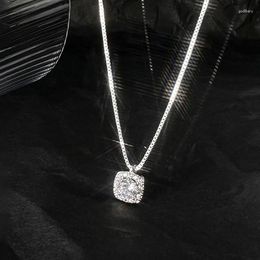 Chains Square Sparkle Cubic Zirconia Necklace 925 Sterling Silver White Gold Plated Princess Cut Crystal Diamond Pendant
