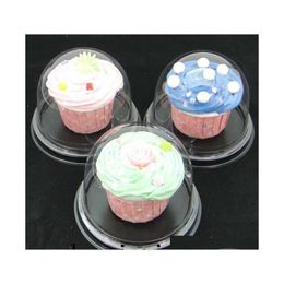 Cupcake High Quality100Pcs Equal 50Sets Clear Plastic Cake Dome Favour Boxes Container Wedding Party Decor Gift Uqk5D Drop Delivery H Otyiq