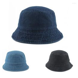 Berets Bucket Hat Unisex Cotton Denim UPF 50 Packable Summer Travel Beach Sun Hats For Men Women