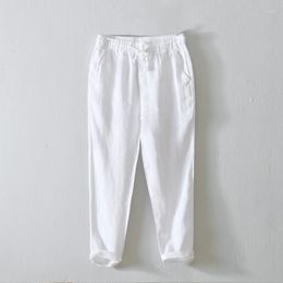 Men's Pants Spring And Summer Casual Japanese Style Simple Solid Color Linen Breathable Mid Waist Straight Leg Cropped