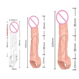 Manga extensora de pênis de silicone altamente elástica, vibradores reutilizáveis, retardam a ampliação da ejaculação para homens