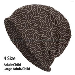 Berets Swirl / Coffee Beanies Knit Hat Pattern Abstract Geometric Modern Fluid Waves Circles Series Vector Graphic Brown