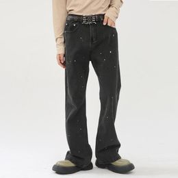 Men's Jeans Retro Washed Splashed With Ink Loose Straight Trousers Korean Version Of The Trend Casual Fashion Men And Women