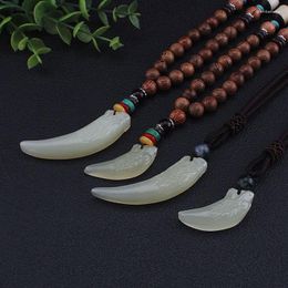 Pendant Necklaces Unisex Handmade Necklace Chinese Jade Wolf Tooth Fashion Accessories Charm Jewellery Carved Amulet Gifts For Me