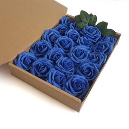 20Pcs Available Flower Arch Wedding Bouquet Artificial Rose Head with Stems Silk Fake Flower PE Foam Rose Wedding Car Decor Weddin2145