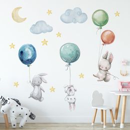 Wall Stickers Cute Lovely Flying Rabbits Balloons Moon Star Cloud Removable Decal for Kids Nursery Baby Room Decor Poster Mural 230822
