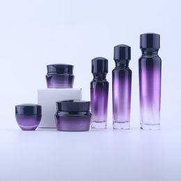 100PCS Purple Glass Emulsion Refillable Ointment Bottles Empty Cosmetic Jar Pot Eye Shadow Face Cream Container 100ML 30G 50G