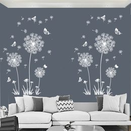 Wall Stickers Brown Blue White Dandelion Butterfly Living Room Bedroom Decoration Removable Vinyl Mural Decal Posters 230822