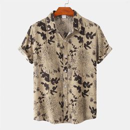 Ethnic Clothing Muslim Men's Casual Floral Short Sleeve Shirt Southeast Asian Arab Cotton Linen Single-breasted Loose Tops 2023 Summer