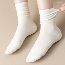 Women Socks Cotton Medium Tube Knitted Loose Long Soft Solid Color Crew Casual Sock Black White Breathable Spring Autumn 1 Pairs