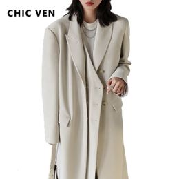Womens Trench Coats CHIC VEN Women Blazers Thick Long Coat Tailored Windbreaker Outerwear Female Top Office Lady Autumn Winter 230822