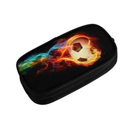 Learning Toys Kawaii Soccer Ball Flames Pencil Case for Girls Boys Large Storage Football Flaming Pencil Bag School Supplies