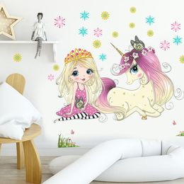 Wall Stickers Cartoon pink princess castle unicorn flower wall sticker ballet dancing girl child room decoration poster mural 230822