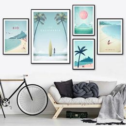 Travel Seaside Vacation Canvas Painting Hawaii Mexico California Landscape Poster Prints Nordic Wall Picture Modern Living Room Bedroom Decor No Frame Wo6