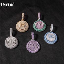 Strands Strings UWIN Custom Carved Initial Letters Necklace Full Iced Cubic Zirconia Circle Pendant for Gift Chic Hiphop Jewelry 230822