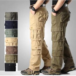 Men's Pants Cargo Mens Pure Cotton Casual Multi Pockets Military Tactical Men Outwear Straight Tall Waist Trousers 230821