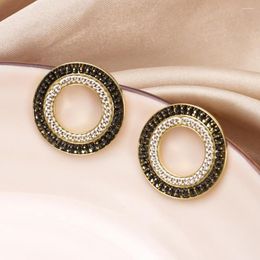 Stud Earrings Korean Fashion Zinc Alloy And Chain Color Matching Hollowed Round Vintage For Women Trending Products Cute Girl Jewelry