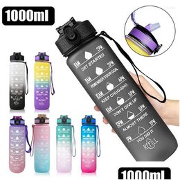 Water Bottles Liter Bottle With Time Scale Fitness Outdoor Sports St Frosted Leakproof Motivational Sport Cupter Drop Delivery Home Otajq