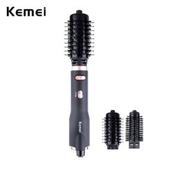 Hair Dryers Kemei 2 in 1 Dryer Air Brush Styler Volumizer Straightener Curler Comb Roller Electric Ion Blow Onestep 230821