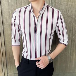 Men's Casual Shirts High Quality Men Striped Dress Shirt Summer Spring Half-sleeved Social Business Man Plus Size 5XL Korean Camisa