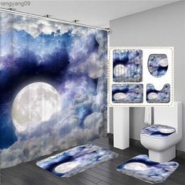 Shower Curtains Starry Sky Moon Universe Scenery Print Home Decor Bath Mat and Shower Curtain Set Bathroom Carpet Rug Anti-slip Mat Mat R230822