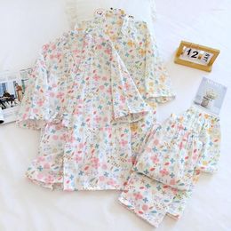 Women's Sleepwear 2023 Japanese Kimono Suit Pyjamas Three-quarter Sleeve Cotton Gauze Spring And Summer Sweat-steam Household Clothes