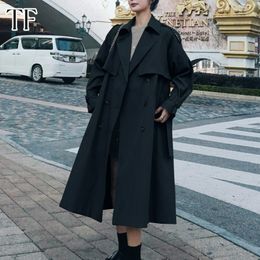 Women s Suits Blazers Autumn Trench Coat Single Breasted Long Khaki for Women Casual Loose Jackets Classic Lapel Overcoat Belt Streetwear 230822